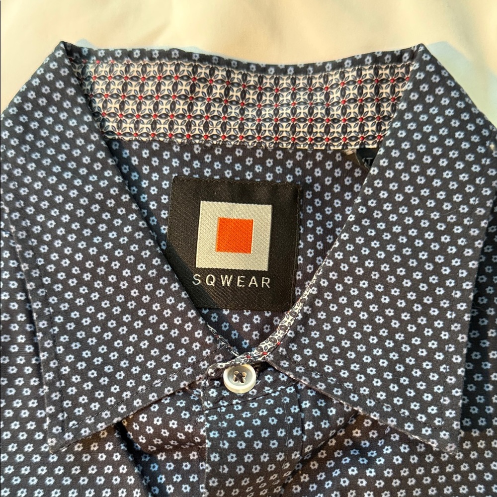 Men's Navy Patterned Button Down Shirt